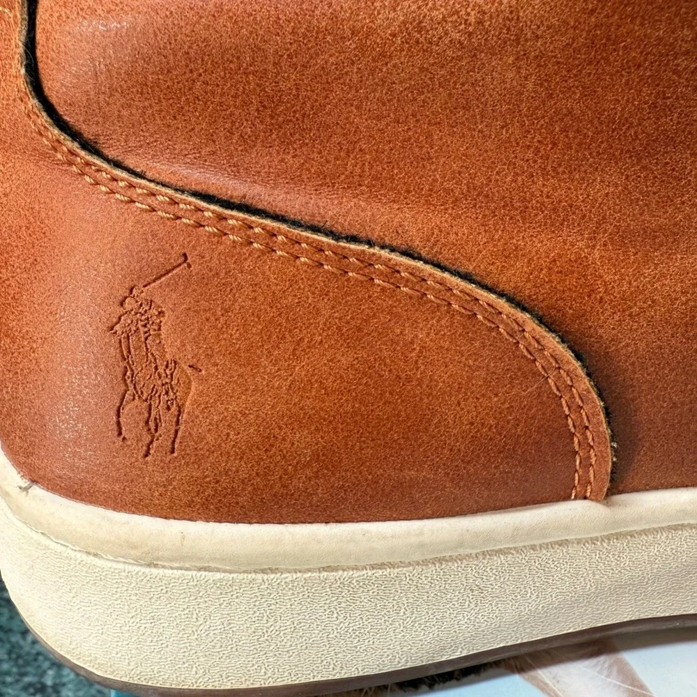 Polo Ralph Lauren Court Sneaker Boot Kids 5 Brown High Top Lace Up Sneakers